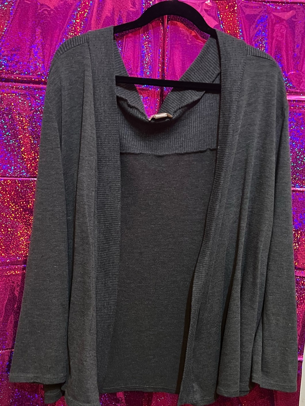 Lavish Open-Front Charcoal Gray Cardigan